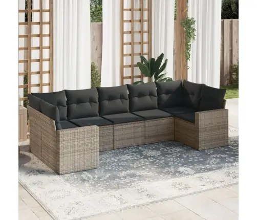 Sofos Komplektas Su Pagalvėlėmis, 7 Dalių, Pilkas, Poliratanas