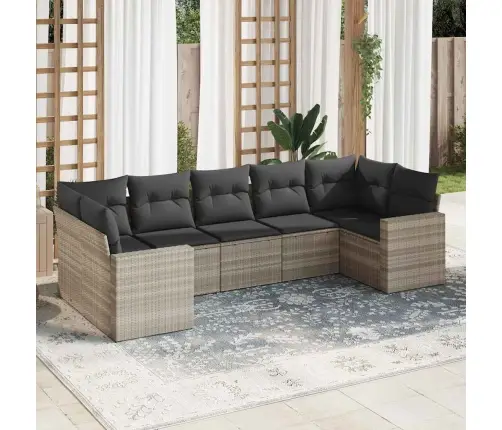 7-Daļīgs Dārza Dīvāna Komplekts,Matrači, Gaiši Pelēka Pe Pinums Vidaxl