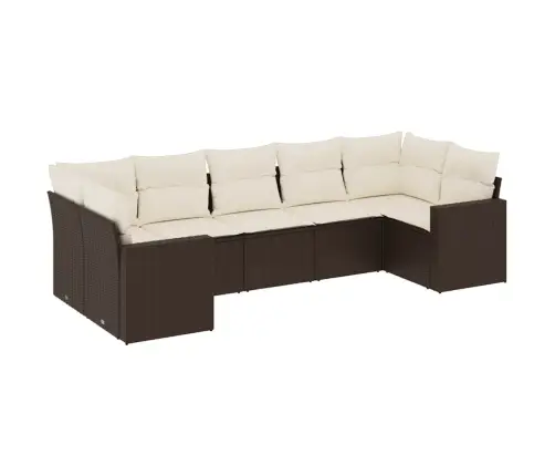 7-Daļīgs Dārza Dīvānu Komplekts, Matrači, Brūna Pe Rotangpalma Vidaxl