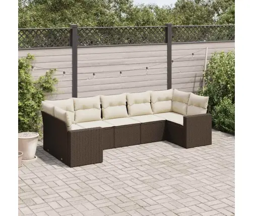 7-Daļīgs Dārza Dīvānu Komplekts, Matrači, Brūna Pe Rotangpalma Vidaxl