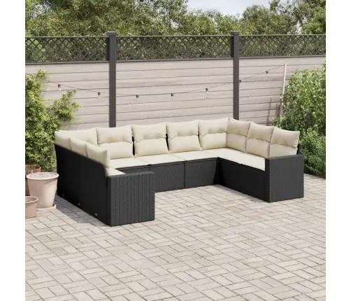 9-Daļīgs Dārza Dīvāna Komplekts, Matrači, Melna Pe Rotangpalma Vidaxl