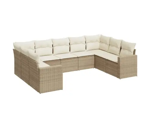 9-Daļīgs Dārza Dīvānu Komplekts, Matrači, Bēša Pe Rotangpalma Vidaxl