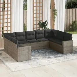 Sofos Komplektas Su Pagalvėlėmis, 9 Dalių, Pilkas, Poliratanas