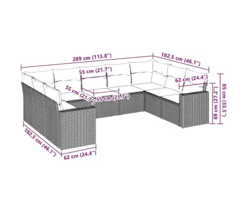 9-Daļīgs Dārza Dīvāna Komplekts, Matrači, Brūna Pe Rotangpalma Vidaxl