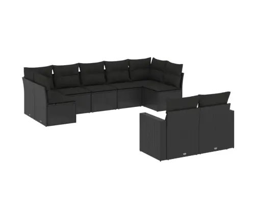 9-Daļīgs Dārza Dīvāna Komplekts, Matrači, Melna Pe Rotangpalma Vidaxl