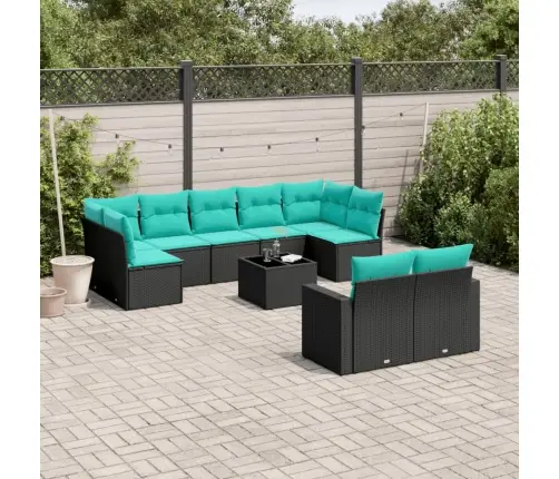 10-Daļīgs Dārza Dīvāna Komplekts Ar Matračiem Melna Rotangpalma Vidaxl