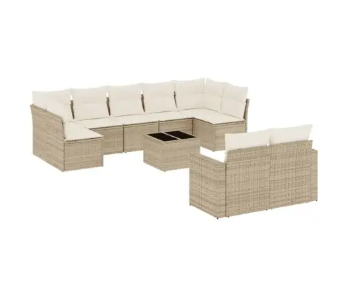 10-Daļīgs Dārza Dīvāna Komplekts, Matrači, Bēša Pe Rotangpalma Vidaxl