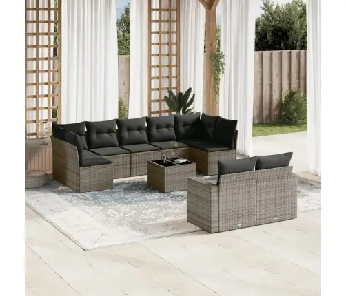 10-Daļīgs Dārza Dīvāna Komplekts Ar Matračiem, Pelēks Pe Pinums Vidaxl