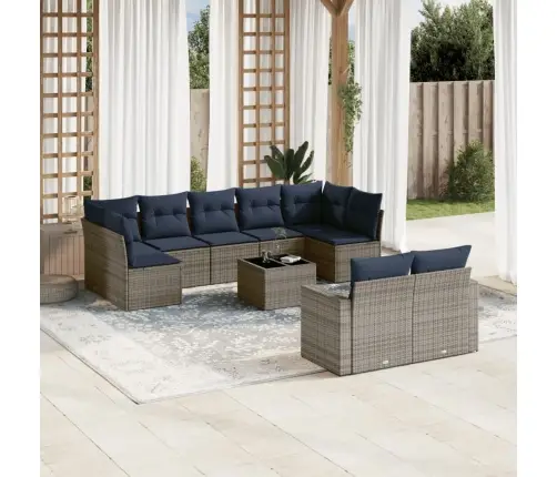 10Daļīgs Dārza Dīvāna Komplekts Ar Matračiem Pelēka Rotangpalma Vidaxl