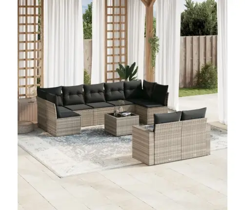 10-Daļīgs Dārza Dīvāna Komplekts Ar Matračiem, Pelēka Pe Pinums Vidaxl