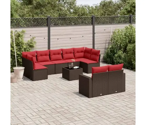 Sodo Komplektas Su Pagalvėlėmis, 10 Dalių, Rudas, Poliratanas