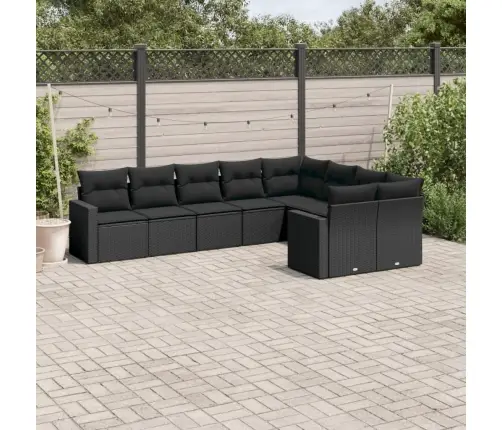 9-Daļīgs Dārza Dīvāna Komplekts, Matrači, Melna Pe Rotangpalma Vidaxl