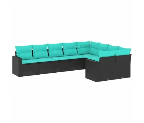 9-Daļīgs Dārza Dīvāna Komplekts Ar Matračiem, Melna Rotangpalma Vidaxl