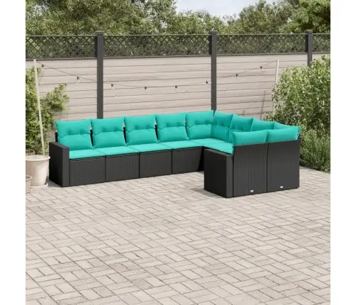 9-Daļīgs Dārza Dīvāna Komplekts Ar Matračiem, Melna Rotangpalma Vidaxl