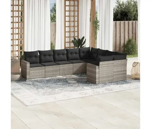 9-Daļīgs Dārza Dīvāna Komplekts,Matrači, Gaiši Pelēka Pe Pinums Vidaxl