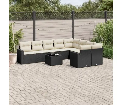 10-Daļīgs Dārza Dīvāna Komplekts, Matrači, Melna Pe Rotangpalma Vidaxl