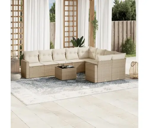 Sofos Komplektas Su Pagalvėlėmis, 10 Dalių, Smėlio, Poliratanas