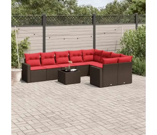 10-Daļīgs Dārza Dīvāna Komplekts, Matrači, Brūna Pe Rotangpalma Vidaxl