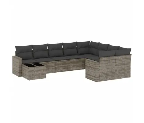 10-Daļīgs Dārza Dīvāna Komplekts Ar Matračiem, Pelēks Pe Pinums Vidaxl