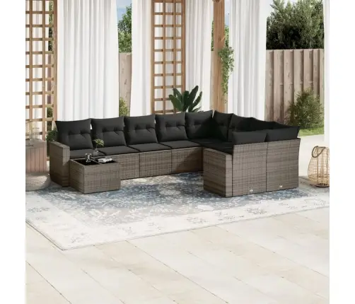 10-Daļīgs Dārza Dīvāna Komplekts Ar Matračiem, Pelēks Pe Pinums Vidaxl