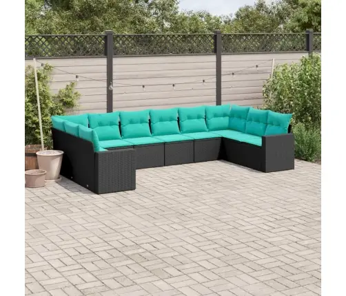 10-Daļīgs Dārza Dīvāna Komplekts Ar Matračiem Melna Rotangpalma Vidaxl