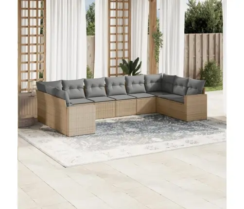 10-Daļīgs Dārza Dīvāna Komplekts, Matrači, Bēša Pe Rotangpalma Vidaxl