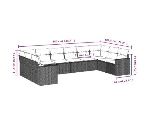 10-Daļīgs Dārza Dīvāna Komplekts Ar Matračiem, Pelēks Pe Pinums Vidaxl