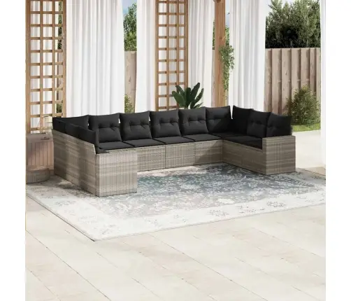 10-Daļīgs Dārza Dīvāna Komplekts Ar Matračiem, Pelēka Pe Pinums Vidaxl