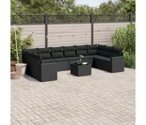 11-Daļīgs Dārza Dīvāna Komplekts, Matrači, Melna Pe Rotangpalma Vidaxl