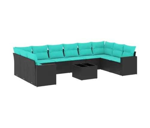 Sodo Komplektas Su Pagalvėlėmis, 11 Dalių, Juodas, Poliratanas