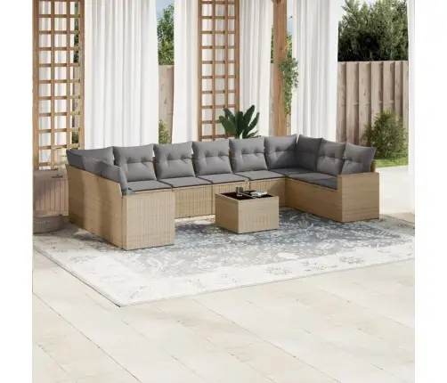 11-Daļīgs Dārza Dīvāna Komplekts, Matrači, Bēša Pe Rotangpalma Vidaxl