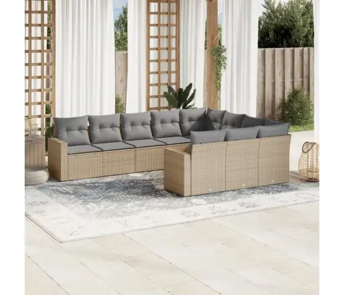 10-Daļīgs Dārza Dīvāna Komplekts, Matrači, Bēša Pe Rotangpalma Vidaxl