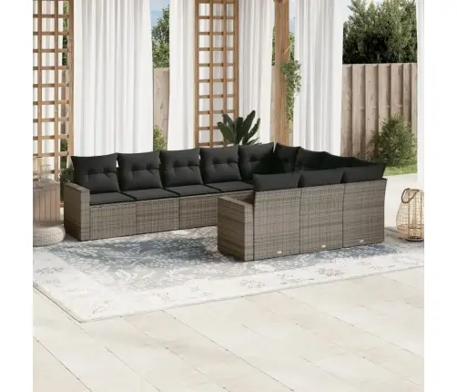 10-Daļīgs Dārza Dīvāna Komplekts Ar Matračiem, Pelēks Pe Pinums Vidaxl