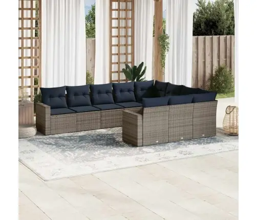 Sofos Komplektas Su Pagalvėlėmis, 10 Dalių, Pilkas, Poliratanas