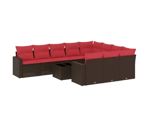 11-Daļīgs Dārza Dīvāna Komplekts, Matrači, Brūna Pe Rotangpalma Vidaxl