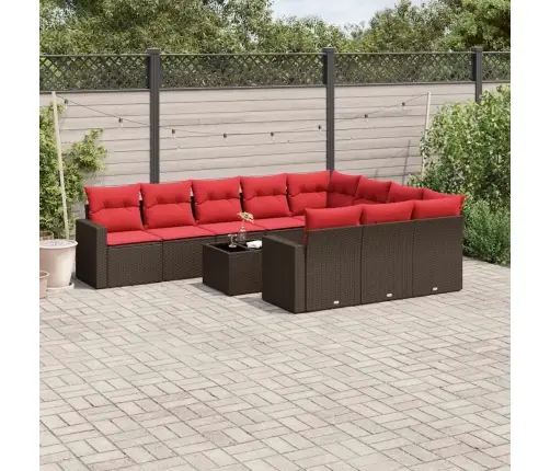 11-Daļīgs Dārza Dīvāna Komplekts, Matrači, Brūna Pe Rotangpalma Vidaxl