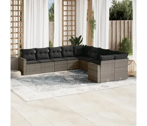 10-Daļīgs Dārza Dīvāna Komplekts Ar Matračiem, Pelēks Pe Pinums Vidaxl