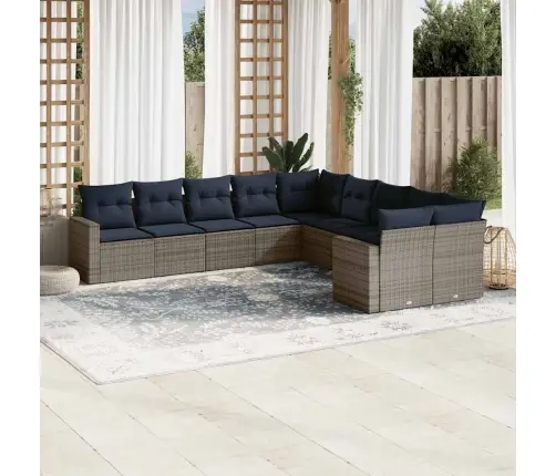 10Daļīgs Dārza Dīvāna Komplekts Ar Matračiem Pelēka Rotangpalma Vidaxl