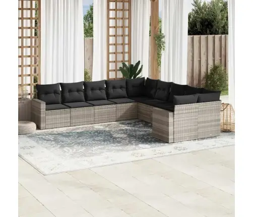 10-Daļīgs Dārza Dīvāna Komplekts Ar Matračiem, Pelēka Pe Pinums Vidaxl