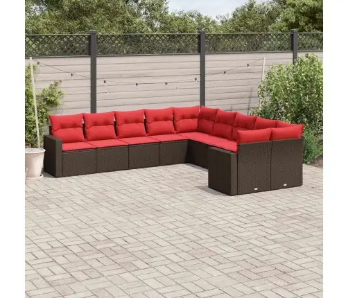 10-Daļīgs Dārza Dīvāna Komplekts, Matrači, Brūna Pe Rotangpalma Vidaxl