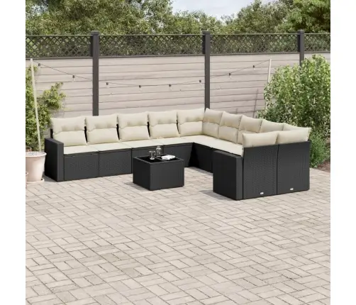 11-Daļīgs Dārza Dīvāna Komplekts, Matrači, Melna Pe Rotangpalma Vidaxl