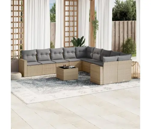 11-Daļīgs Dārza Dīvāna Komplekts, Matrači, Bēša Pe Rotangpalma Vidaxl