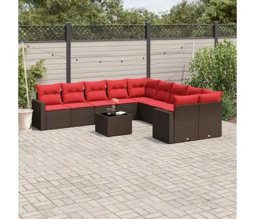 11-Daļīgs Dārza Dīvāna Komplekts, Matrači, Brūna Pe Rotangpalma Vidaxl