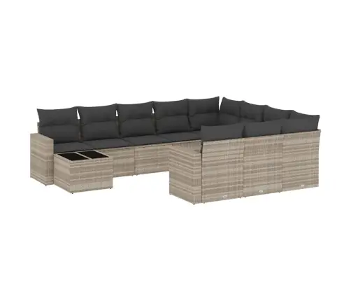 11-Daļīgs Dārza Dīvāna Komplekts Ar Matračiem, Pelēka Pe Pinums Vidaxl