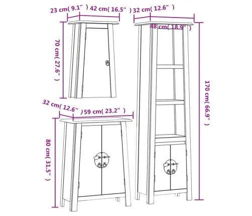 3-Daļīgs Vannasistabas Mēbeļu Komplekts, Priedes Masīvkoks Vidaxl