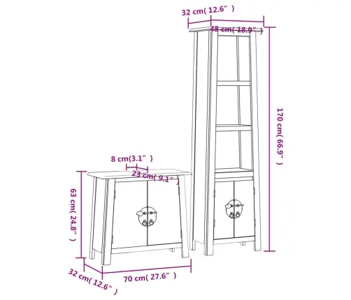 2-Osaline Vannitoamööbli Komplekt, Männipuit