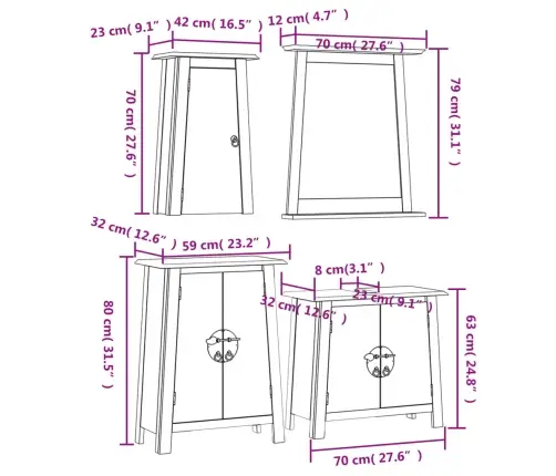 4-Daļīgs Vannasistabas Mēbeļu Komplekts, Priedes Masīvkoks Vidaxl 4-Daļīgs Vannasistabas Mēbeļu Komplekts, Priedes Masīvkoks Vidaxl