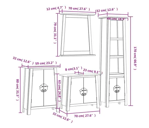 4-Daļīgs Vannasistabas Mēbeļu Komplekts, Priedes Masīvkoks Vidaxl