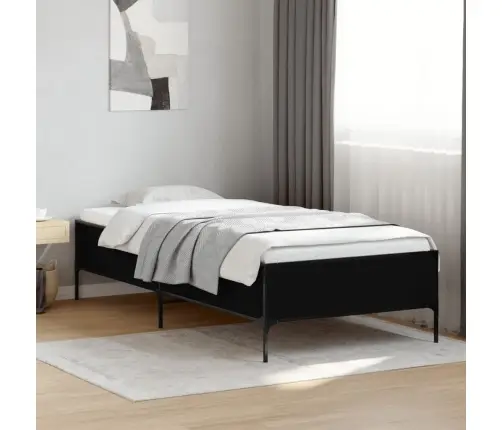 Voodiraam, Must, 90 X 190 cm Tehispuit Ja Metall