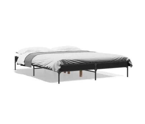 Gultas Rāmis, Melns, 150X200 Cm, Inženierijas Koks, Metāls Vidaxl
